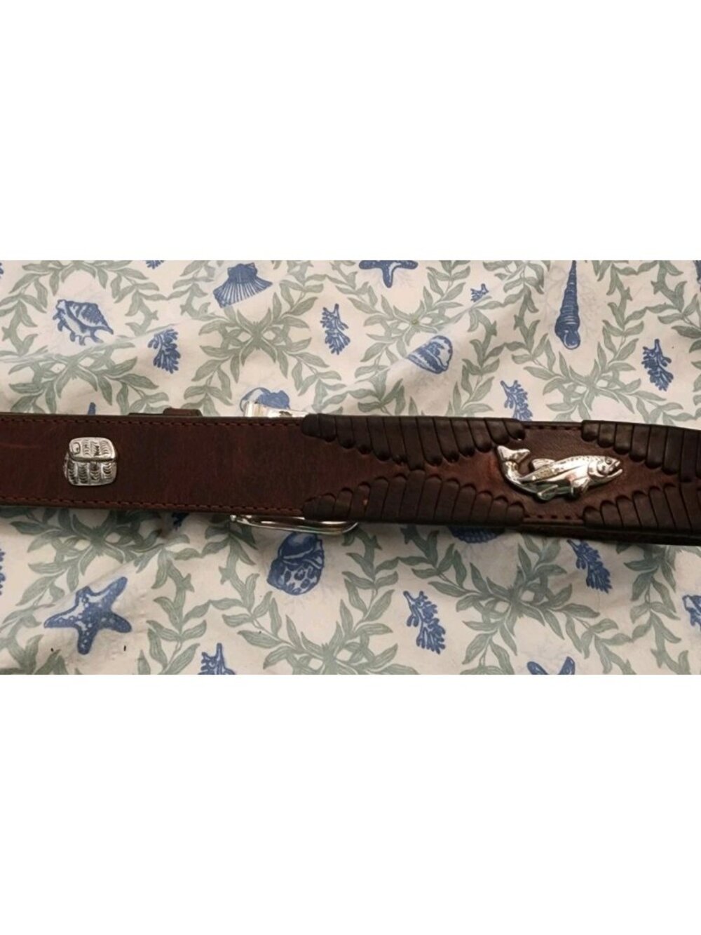 Vintage Brighton Belt 36 Brown Leather Fly Fishing Brass Studs Buckle Woven - Picture 4 of 12